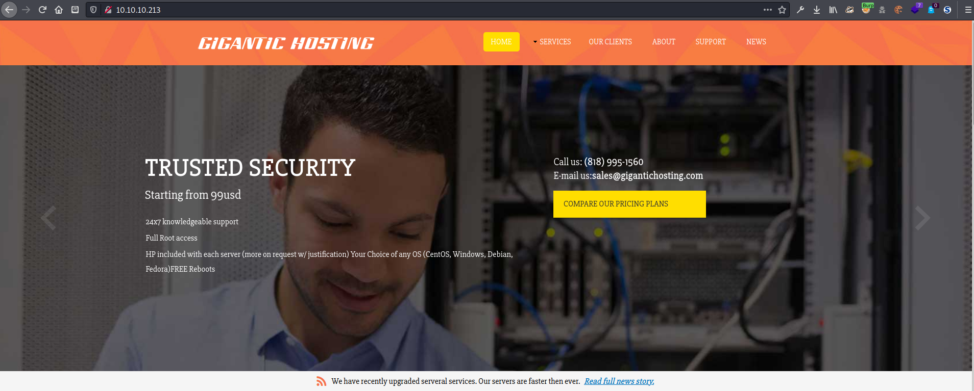 A screenshot of the Gigantic Hosting website on port 80
