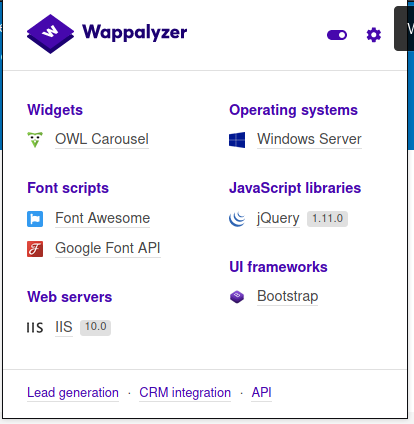 Image of the Wappalyzer plugin with version information