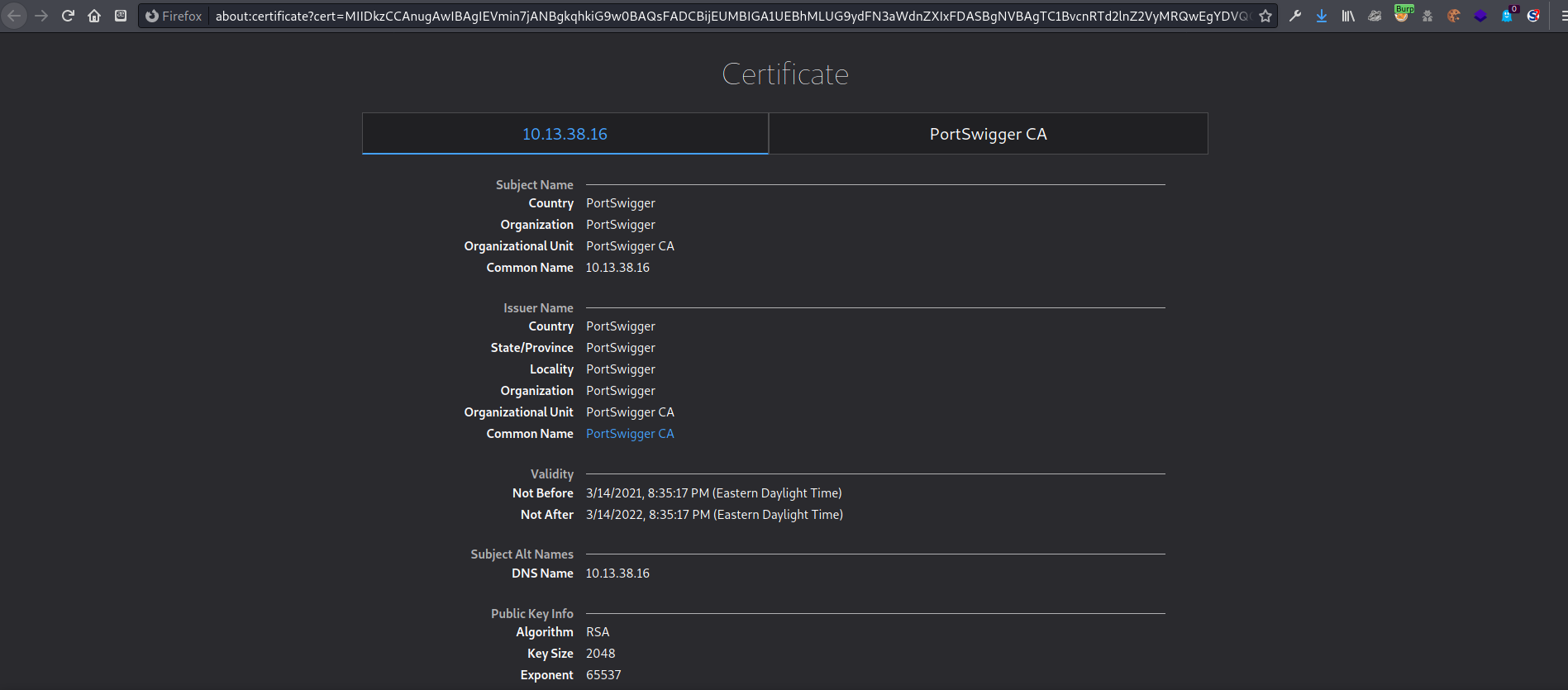 Certificate information for 10.13.38.16