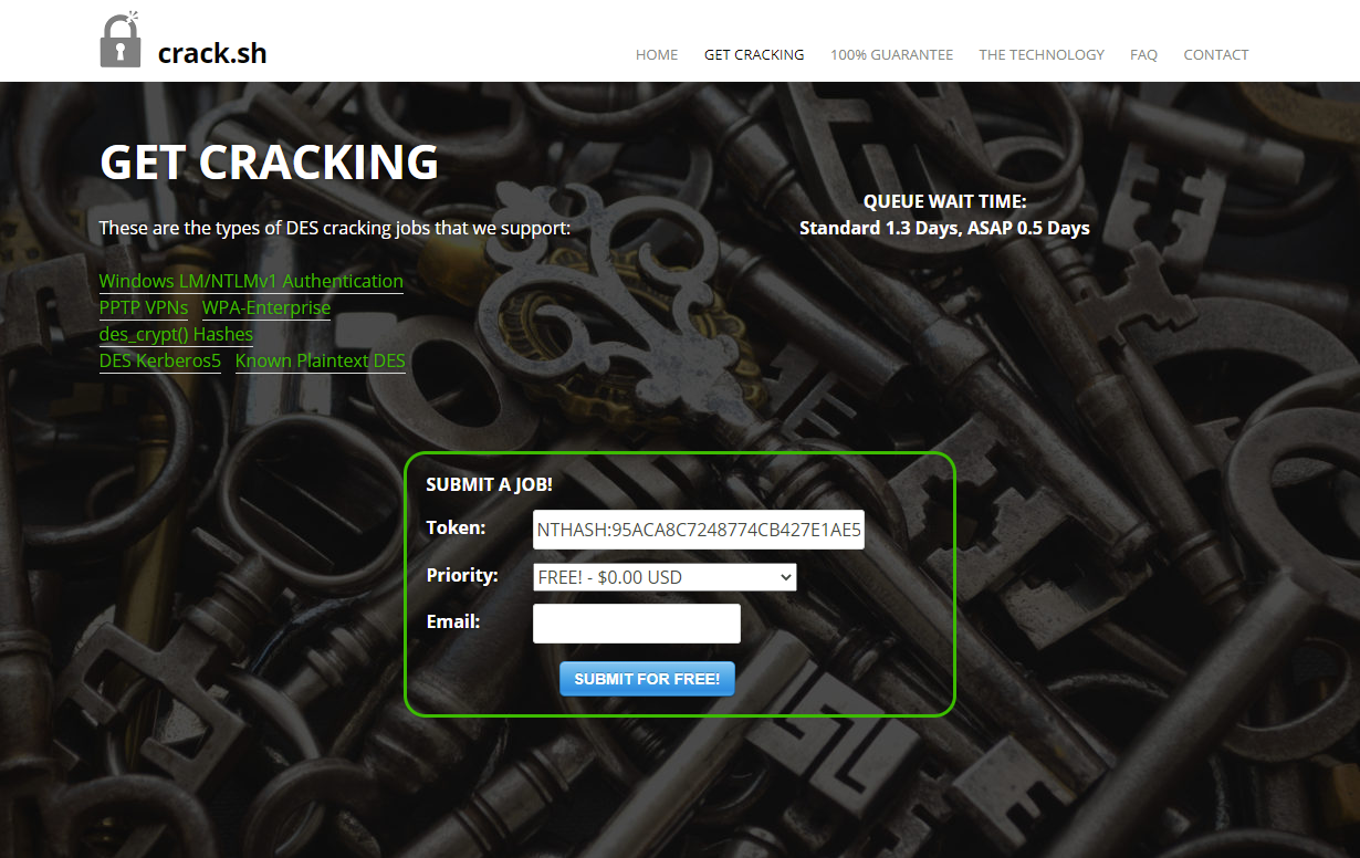 Screenshot of the website crack.sh