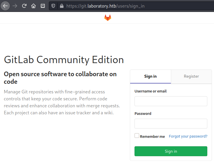 A login page for a locally stored GitLab repository