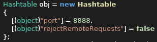 Some of the c sharp code revealing the port number 8888