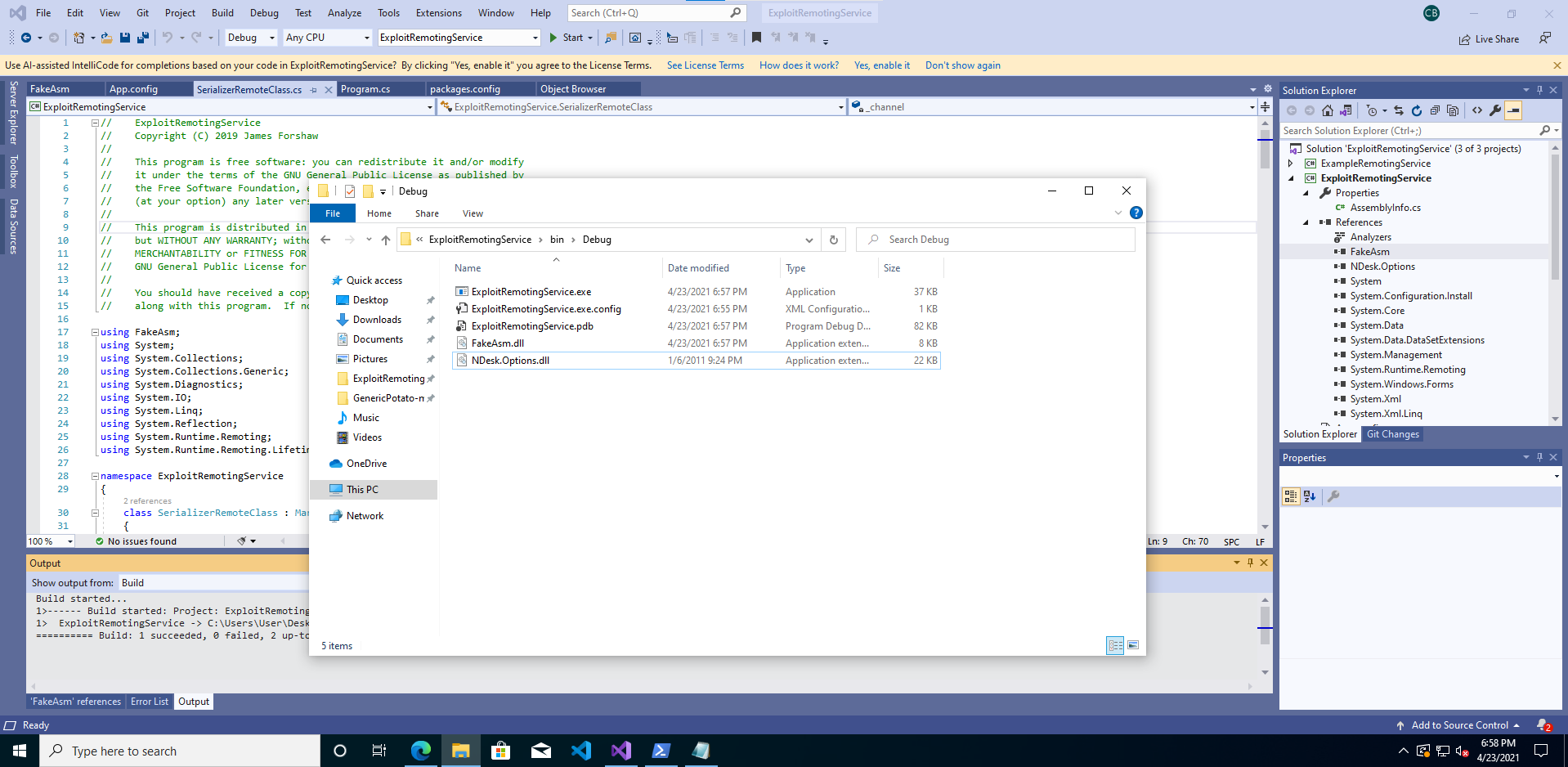 The build environment showing the successfully compiled exploit and dependencies