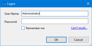 Login window with the name Administrator and no password