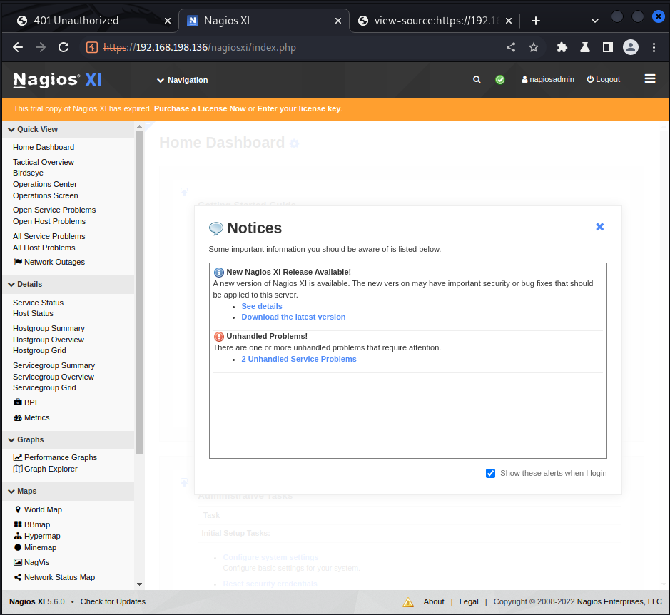 nagios logged in